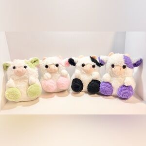 Plush Cow Toy Set - White, Pink, Black, Green, Purple